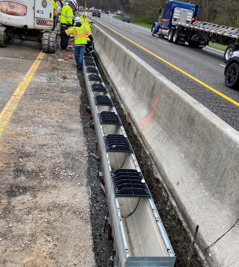 TN Dept of Transportation installing NDS Filcoten trench drains